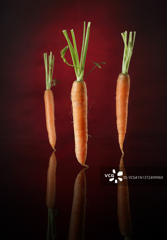 红色和黑色背景下的三根胡萝卜图片素材