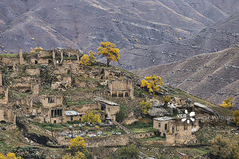 俄罗斯达吉斯坦秋季山区村庄图片素材