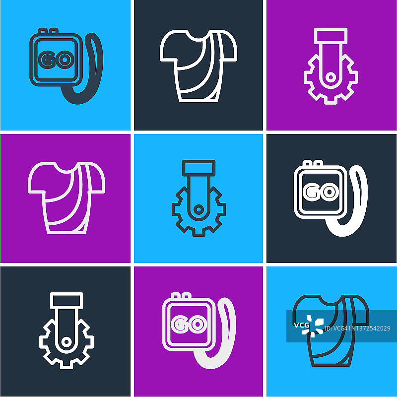 秒表、自行车后拨链器和骑行T恤图标矢量素材图片素材