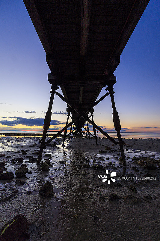 锡杜纳码头日落，澳大利亚南澳大利亚州锡杜纳图片素材