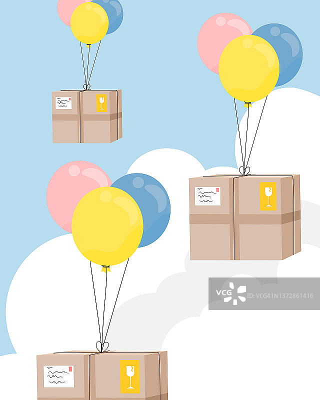 气球运送快递盒插画图片素材