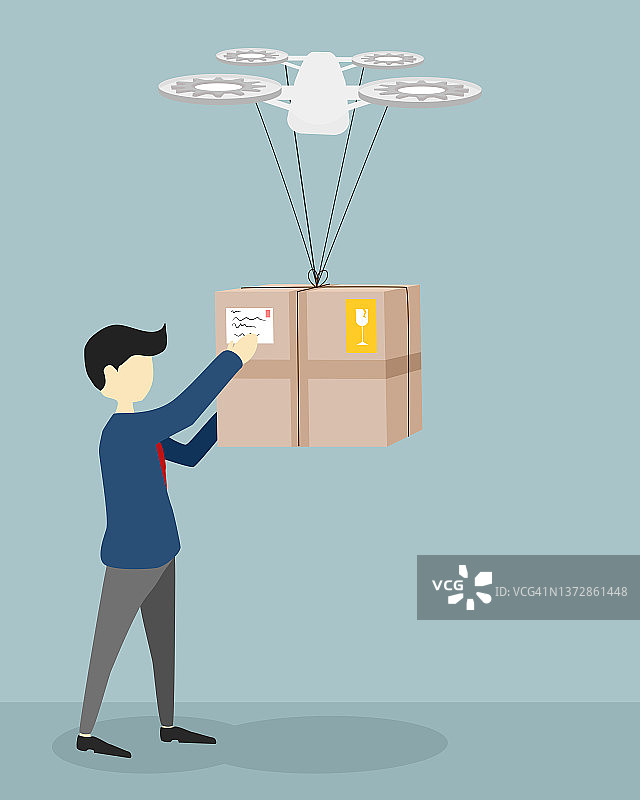 无人机向某人运送大型包裹的插图图片素材