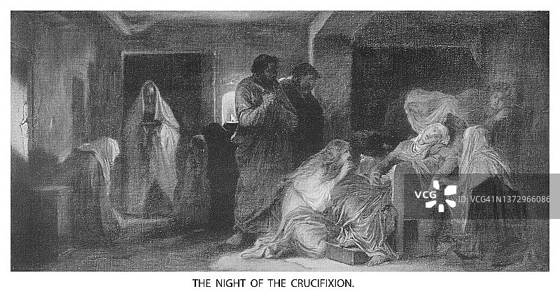 耶稣受难之夜的古老版画插图图片素材