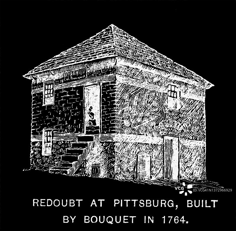 匹兹堡市 Point State 公园皮特堡碉楼古老雕刻插图图片素材