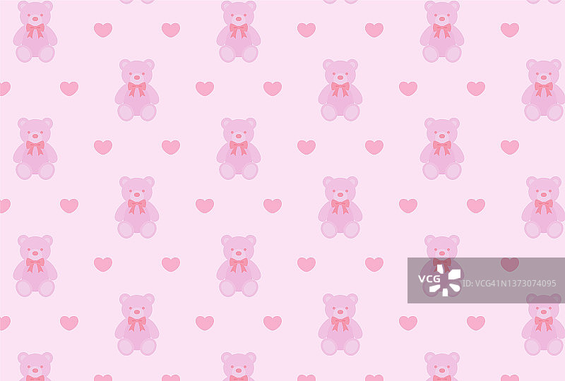 带有泰迪熊和爱心的无缝图案，适用于banner、卡片、宣传单、社交媒体壁纸等图片素材