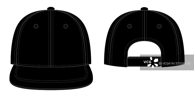 白色背景上的带可调节钩环闭合带的空白黑色嘻哈帽模板矢量文件图片素材