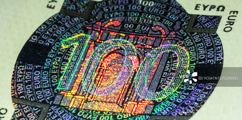 欧元：100欧元纸币防伪标识图片素材