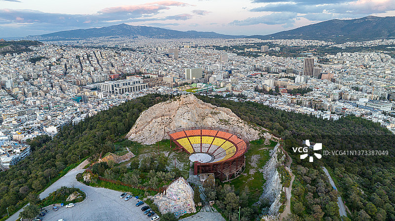 希腊雅典吕卡维多斯山露天剧场航拍照片图片素材