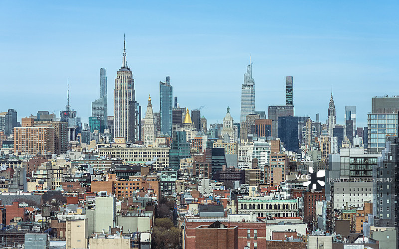 纽约苏荷区和曼哈顿中城天际线的高角度景观图片素材