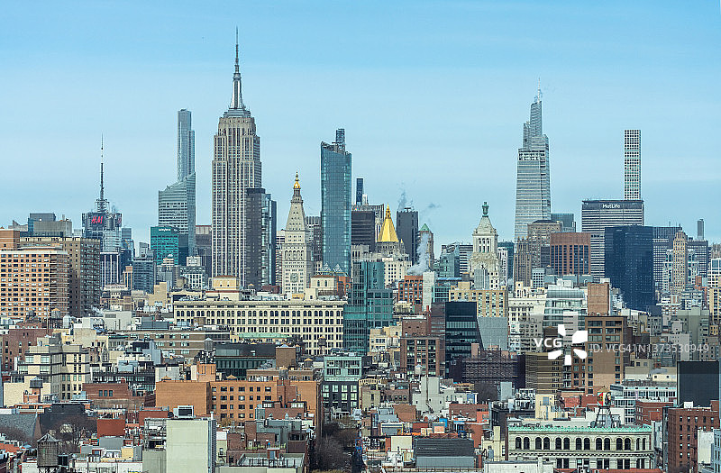 纽约苏荷区和曼哈顿中城天际线的高角度景观图片素材