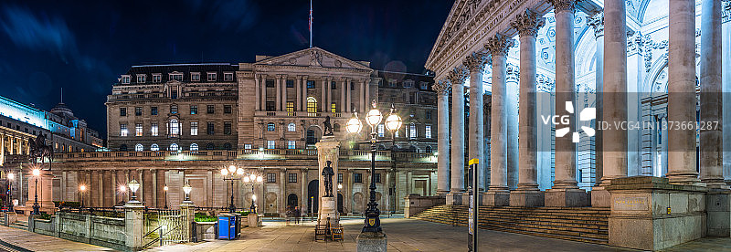 伦敦英格兰银行城市金融区夜景全景图片素材