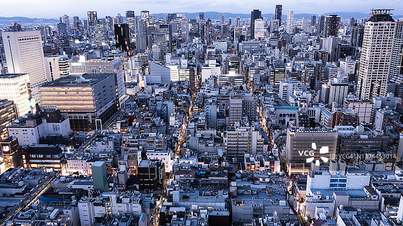 大阪城市夜景无人机视角（已获得日本国土交通省许可）图片素材