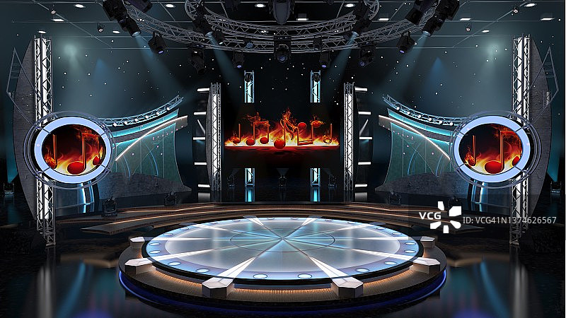 虚拟演播室场景，绿幕背景，3D渲染图片素材