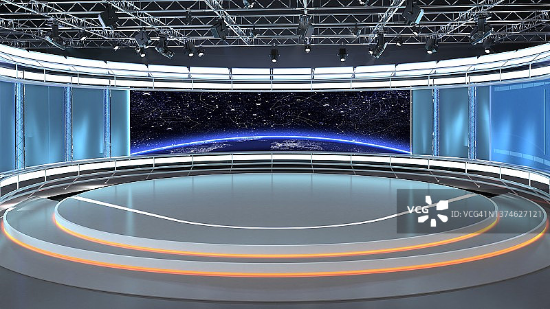 虚拟演播室场景，绿幕背景，3D渲染图片素材