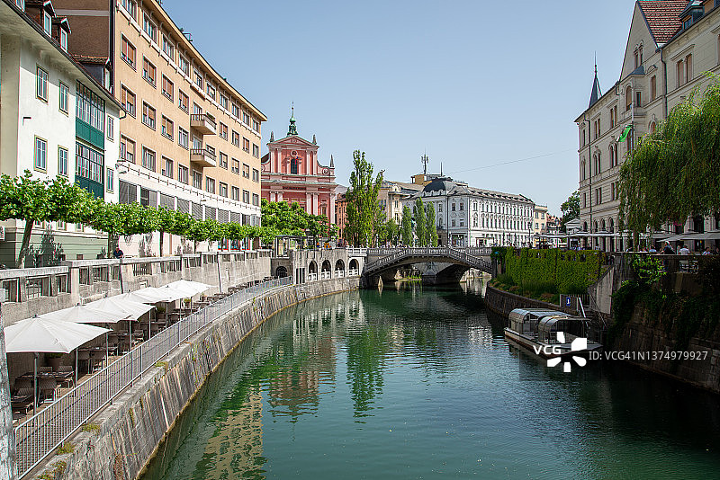 斯洛文尼亚卢布尔雅那的卢布尔雅尼察河图片素材