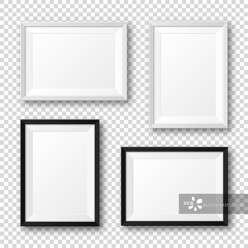 现实的黑白相框与阴影上的格子背景。空白海报模型。空的相框。矢量图图片素材