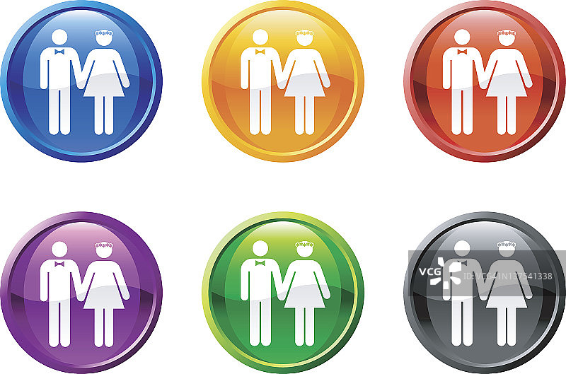 浪漫爱情婚礼免版税矢量图标圆形按钮图片素材