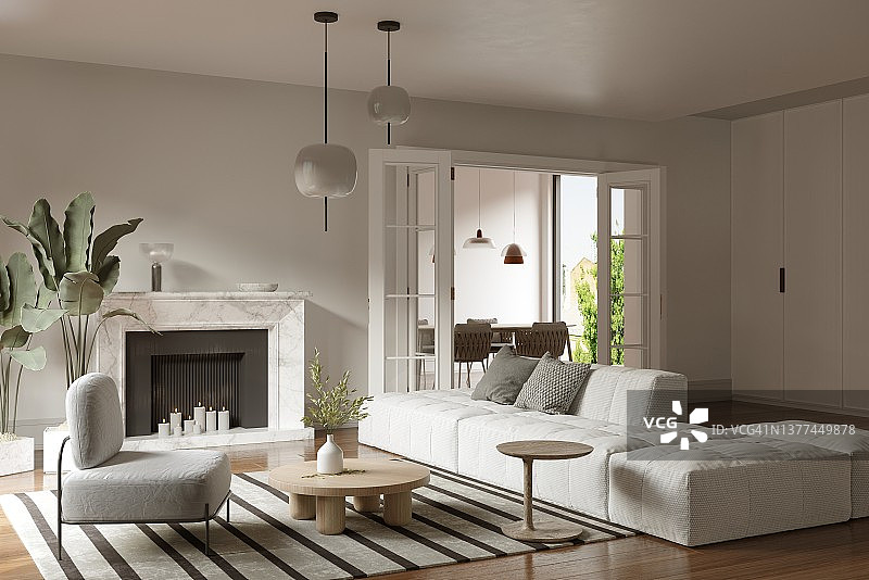 客厅壁炉旁的现代家具图片素材
