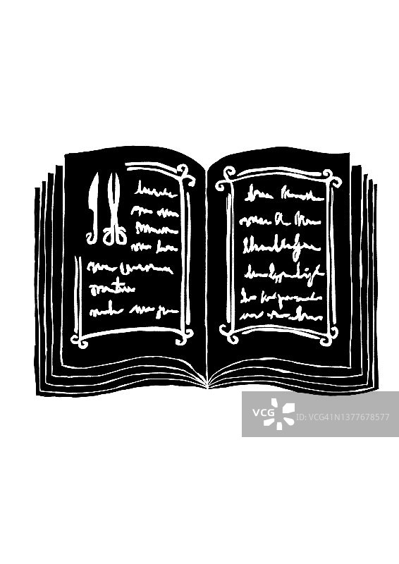 一本带有外科设备插图的打开的书籍图片素材