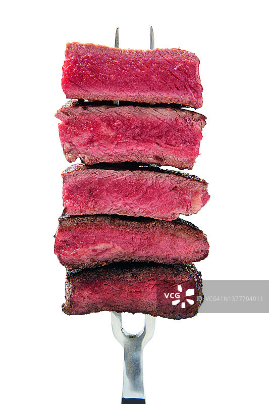 叉子上的5块牛排图片素材