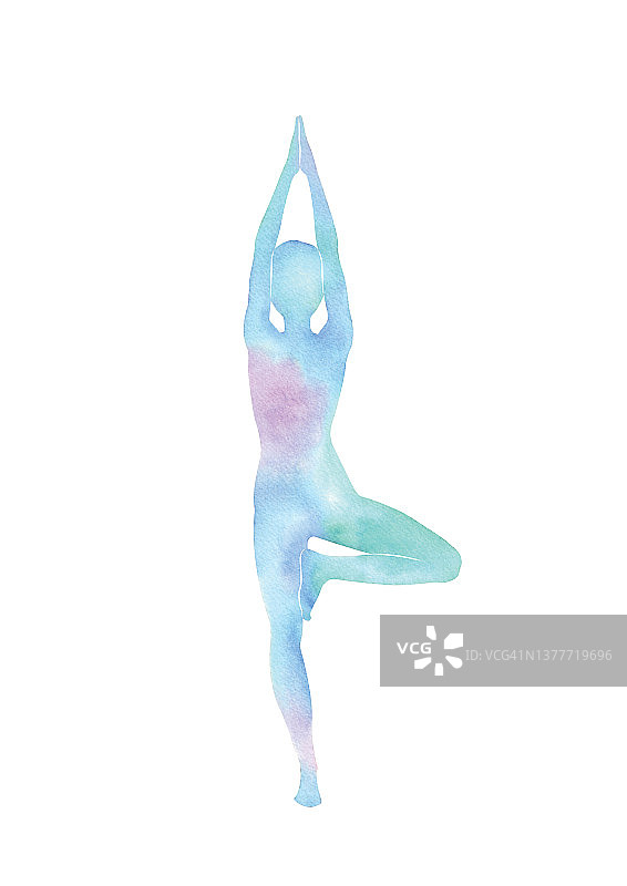 树式瑜伽水彩插画图片素材
