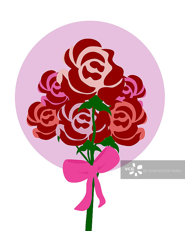 丝带扎着的一束玫瑰插画图片素材