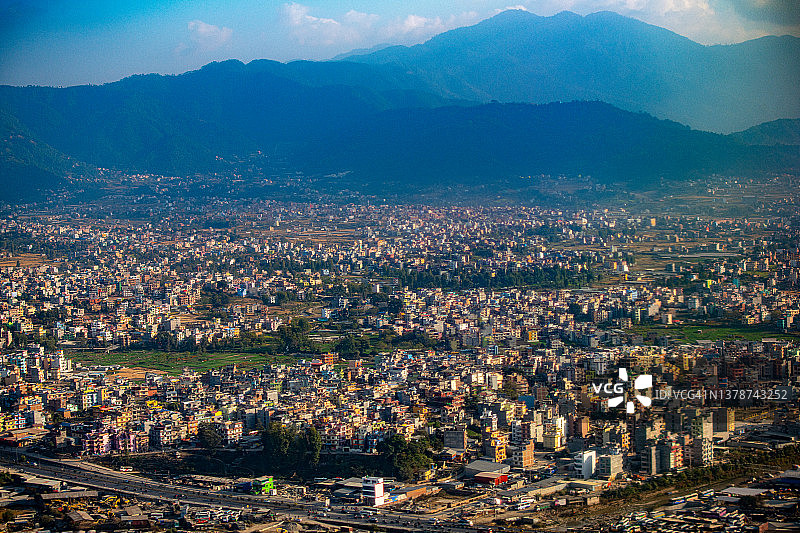 加德满都市鸟瞰图，尼泊尔图片素材