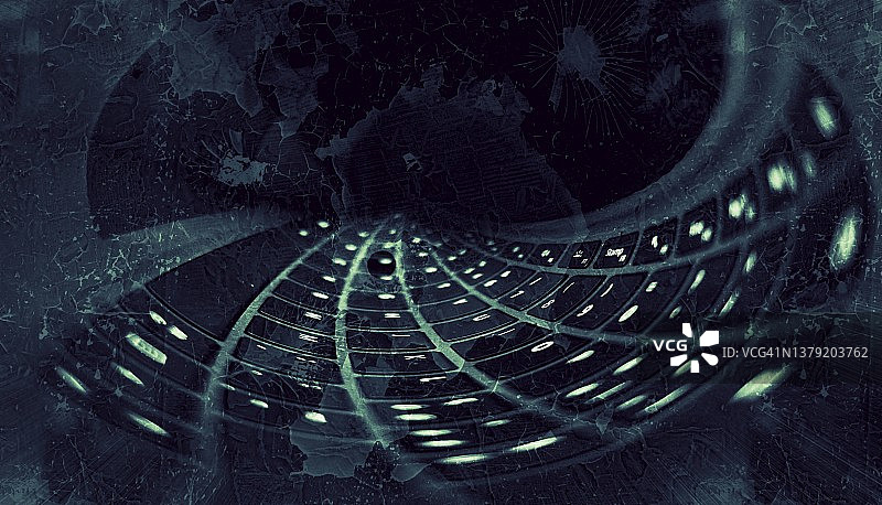 黑色背景上的电脑键盘：网络战图片素材