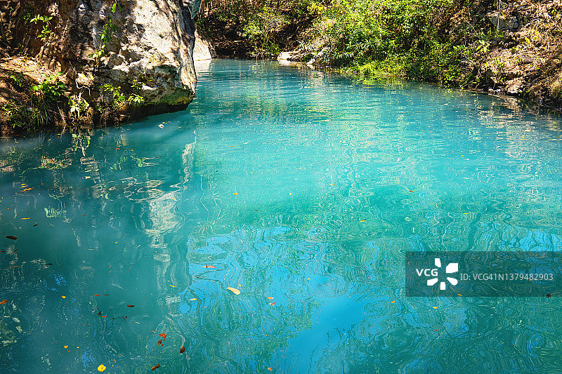 哥斯达黎加热带干燥森林中的碧绿河图片素材