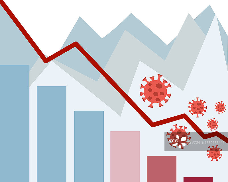 显示新冠病毒负面影响或病例下降的图表插画图片素材