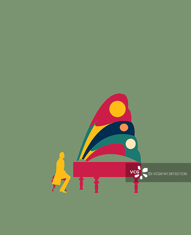 钢琴化身的蝴蝶插画图片素材