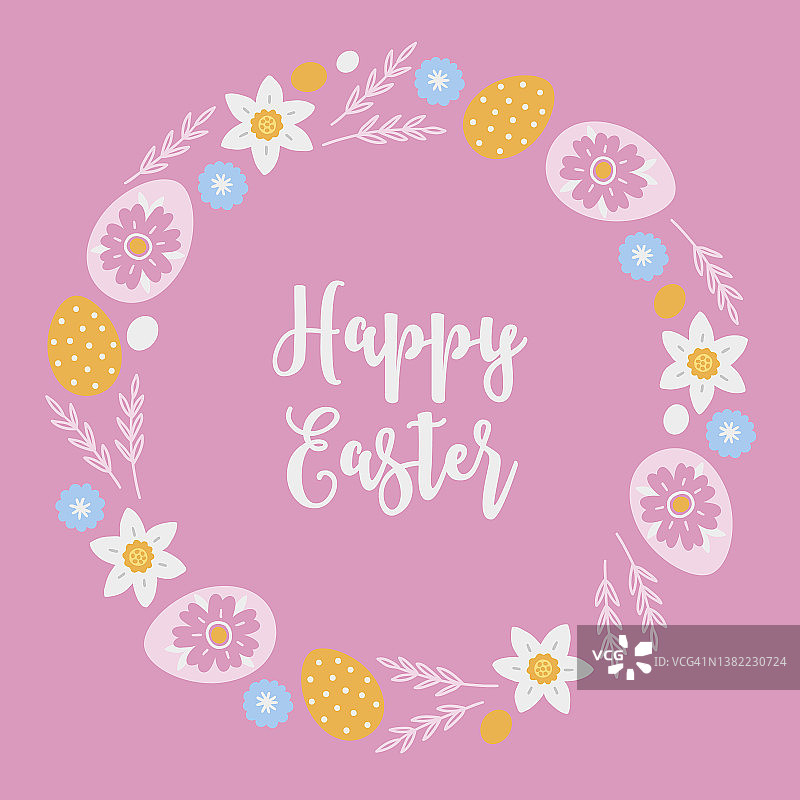 复活节贺卡：水仙花、树枝和彩蛋图片素材
