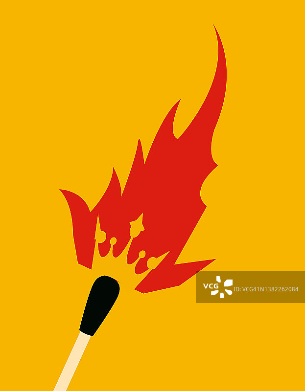 火柴和火焰插画，火焰中心有黄色皇冠图片素材