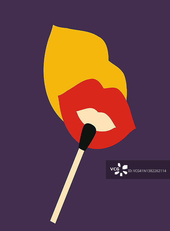 火柴与火焰形成的红唇插画图片素材