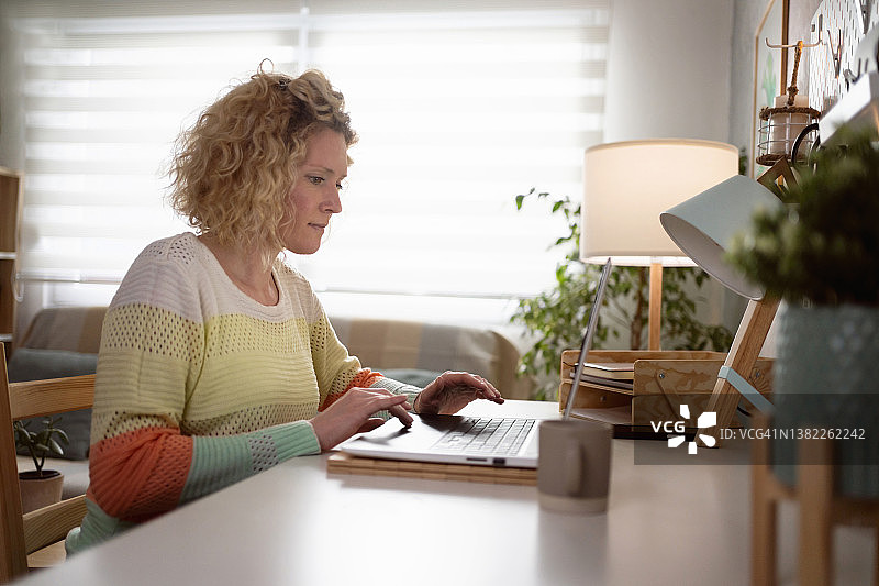 在家办公的女性侧面照图片素材
