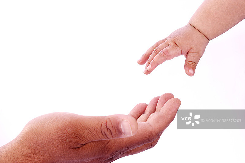 白色背景下的家长和宝宝的手图片素材