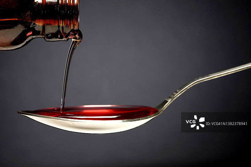 灰色背景下的止咳糖浆图片素材