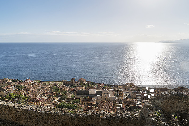 希腊海边古老的防御城市图片素材