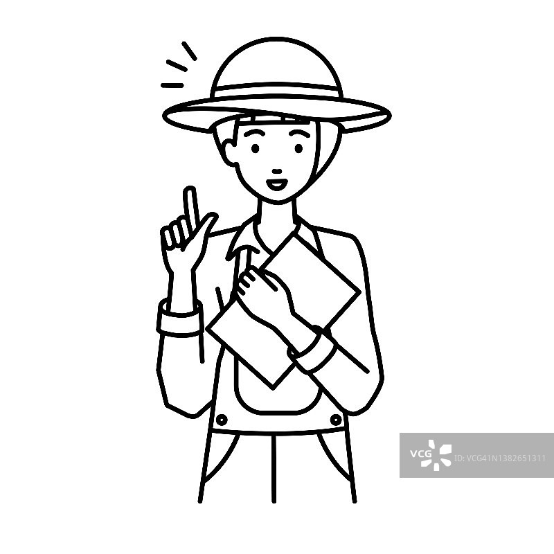 女农民手持文件思考并指点图片素材