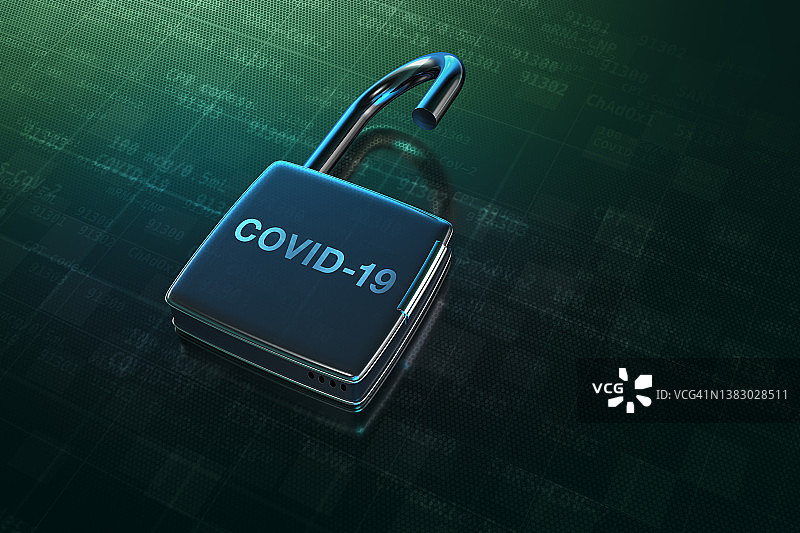 打开的新冠病毒主题锁图片素材