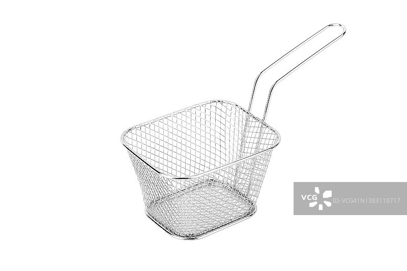 白色背景下的不锈钢炸薯条篮图片素材