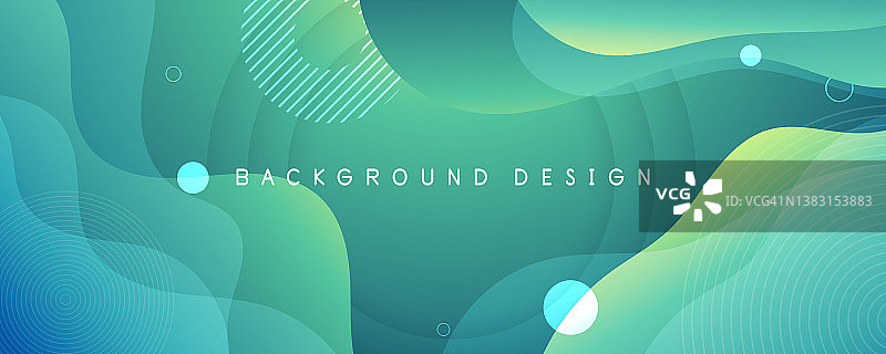 具有几何形状的抽象绿色渐变流体波浪背景：现代未来主义背景，可用作落地页、书籍封面、宣传册、宣传单、杂志、任何品牌、banner、标题、演示文稿和壁纸背景图片素材