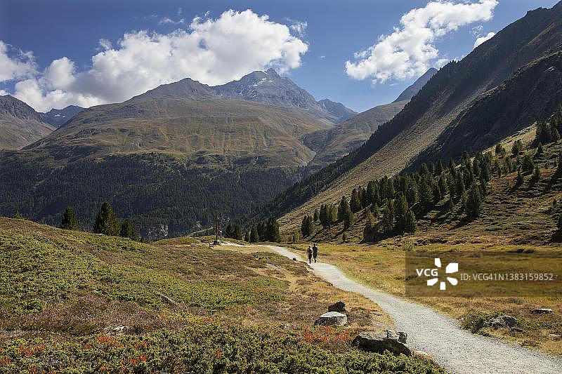 从文特到罗芬霍夫的徒步小径，文特，文特山谷，索尔登市，蒂罗尔州，奥地利图片素材