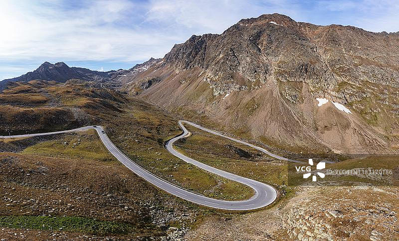 Timmelsjoch高山公路，Passo del Rombo, Pass Road之间的蒂罗尔和南蒂罗尔，Oetztal阿尔卑斯山，Oetztal，蒂罗尔，奥地利图片素材