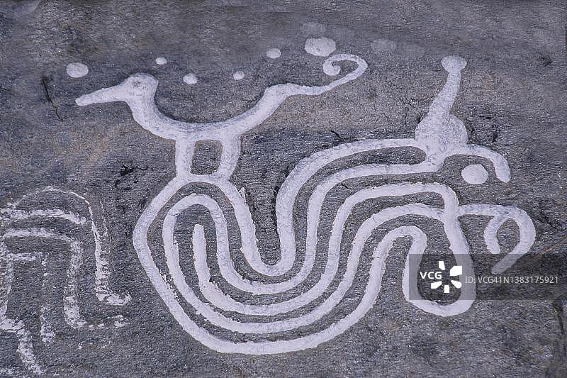 委内瑞拉卡拉沃沃州圣埃斯特万国家公园的岩画遗址图片素材