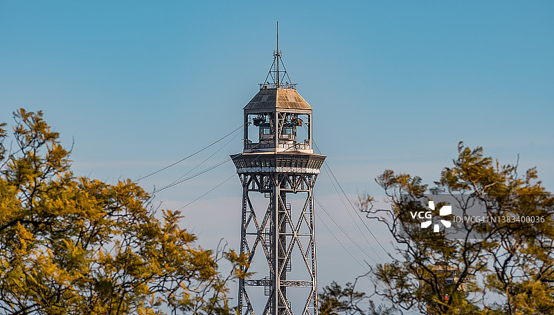 巴塞罗那蒙特惠奇山缆车城市风光，西班牙图片素材