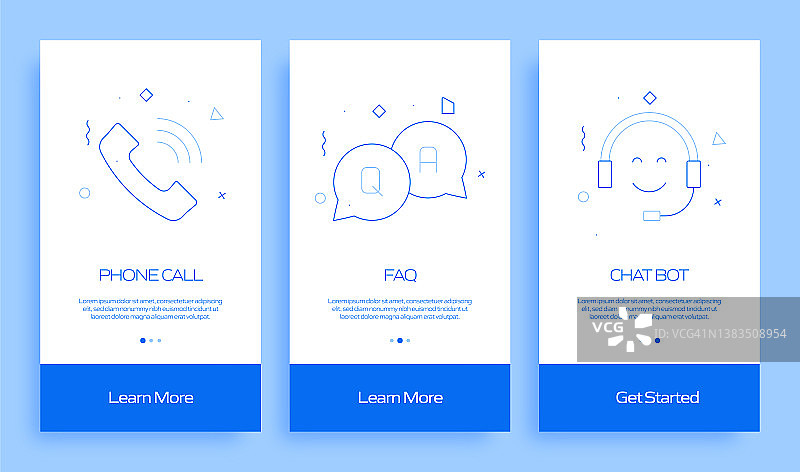 带有扁平图标的帮助和支持概念移动应用页面屏幕。用户体验，用户界面设计模板矢量素材图片素材