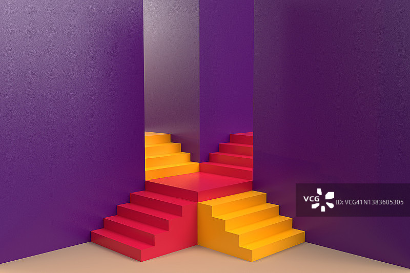 电脑生成的楼梯交叉图像 3D渲染图片素材