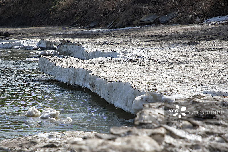 伊利湖岸边的春季解冻图片素材