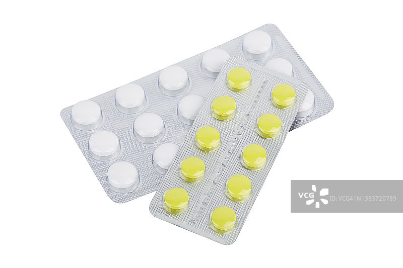 白色背景上隔离的泡罩包装药片图片素材
